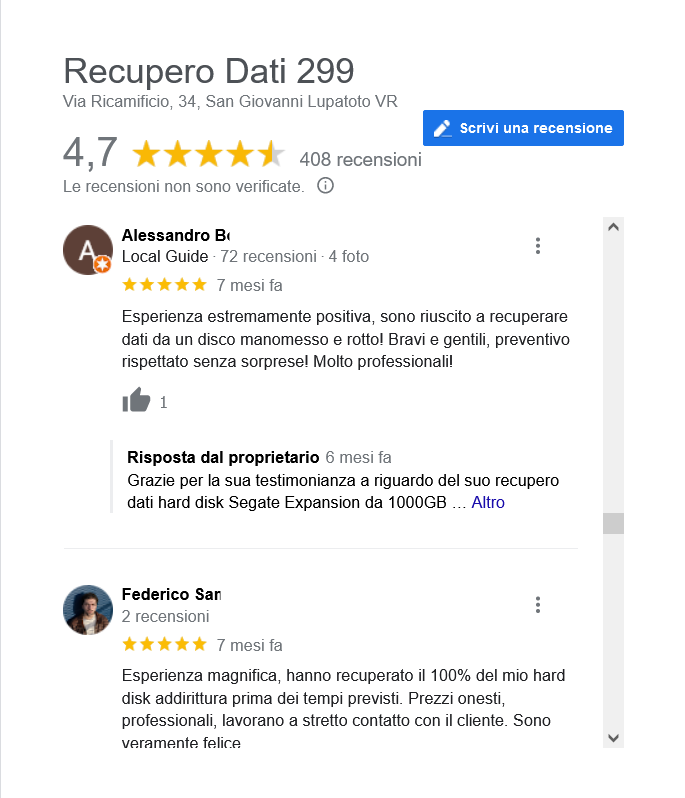 Opinioni su Recupero Dati 299